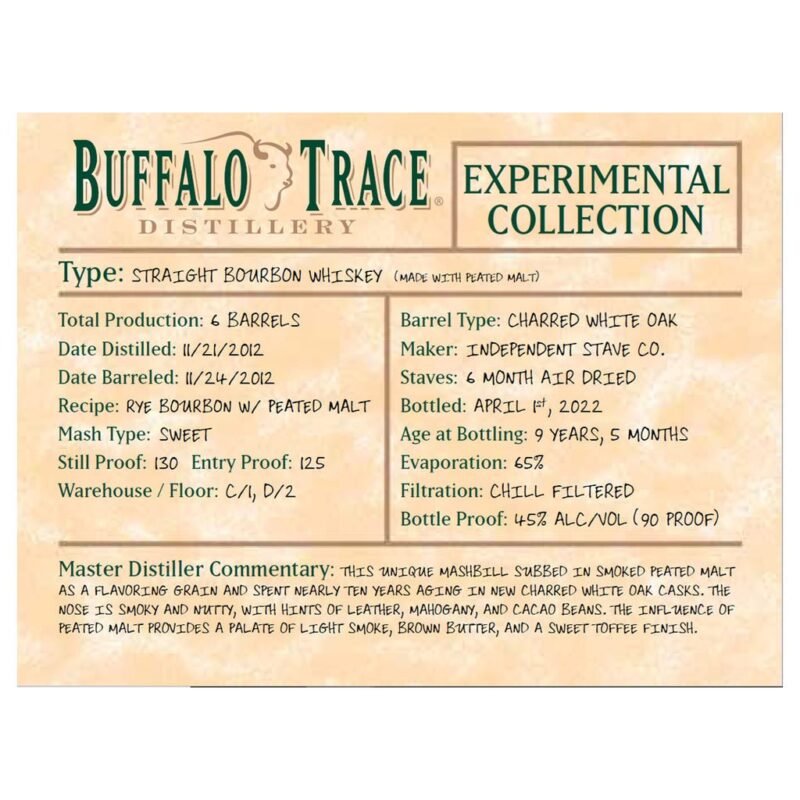 Buffalo Trace Experimental Collection Straight Bourbon Whiskey Made With Peated Malt